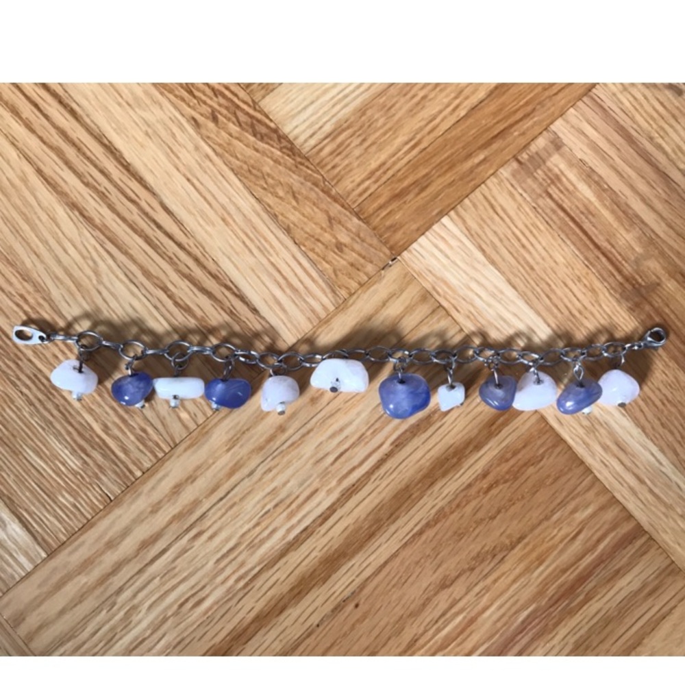 Tumbled gemstone bracelet on silver chain  - amethyst & rose quartz (?)